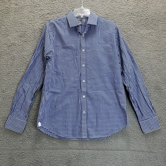 Express Shirt Mens Large Blue White‎ Check Long Sleeve Fitted Button Up Collar - Picture 1 of 13